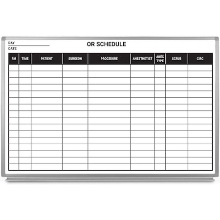 Creative Safety Supply OR Schedule Dry-Erase Hospital Whiteboard, Version 2, 60in x 40in WB10026-60