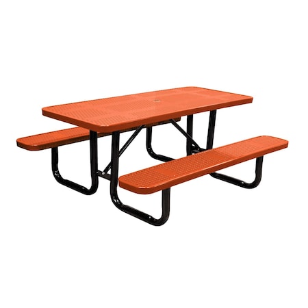 Leisure Craft 6' Standard Picnic Table, Perforated Metal, Portable, Orange T6XPP-PERF-ORANGE