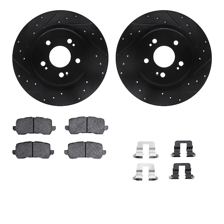 Dynamic Friction Co DFC Rotors-Drilled & Slotted-Black w/ 5000 Advanced Brake Pads Incl Hdw 8512-59121