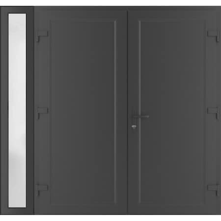 Vdomdoors Front Exterior Prehung Metal-Plastic Double Doors / MANUX 8111 Antracite / Sidelite Exterior Window MANUX8111DEXD-ANT-LH-W72+14xH80