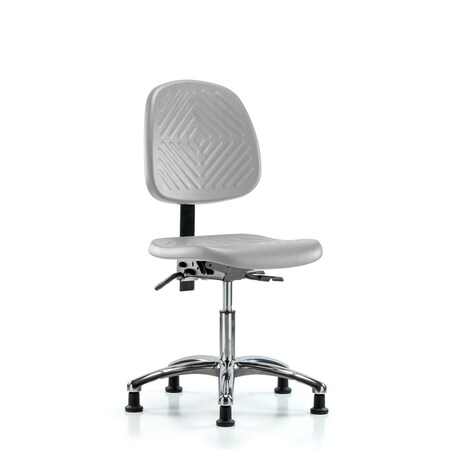 Blue Ridge Ergonomics Polyurethane Chair Chrome - Desk Height with Seat Tilt & Stationary Glides in Gray Polyurethane PDHCH-CR-T1-A0-RG-GRY