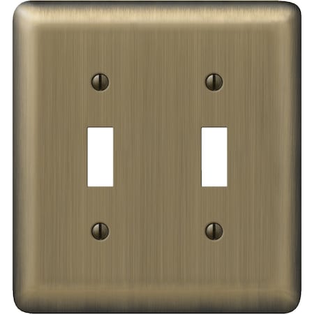 Amerelle 2-Gang Stamped Steel Toggle Switch Wall Plate Brushed Brass 154TT