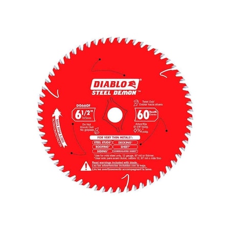 Diablo STEEL DEMON Saw Blade, 6-1/2 in Dia, 5/8 in Arbor, 60-Teeth, Carbide Cutting Edge D0660FA