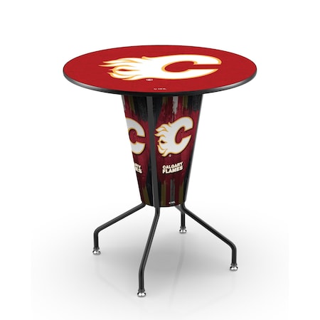 Holland Bar Stool Co Lighted 42" Black Calgary Flames Pub Table L218B42CalFla36RCalFla