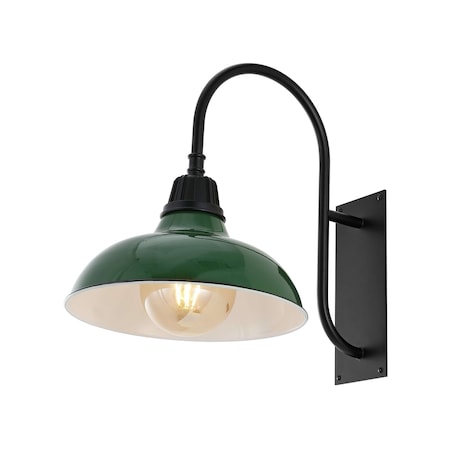 Jonathan Y Stanley 12.25" 1-Light Farmhouse Industrial Iron LED Gooseneck Arm Outdoor Sconce, Green JYL7614F