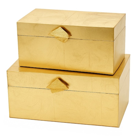 Vintiquewise Set of 2 Decorative Wooden Storage Boxes with Gold Accent for Keys, Jewelry, Makeup, or Extras, Gold QI004862.GD