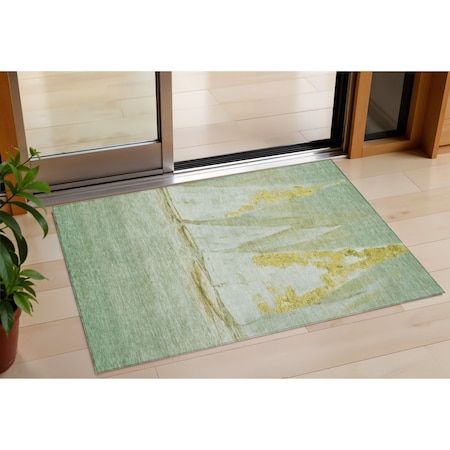 Homeroots 3' X 5' Green And Gold Nautical Washable Indoor Outdoor Area Rug 631035