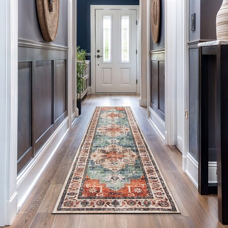 World Rug Gallery Transitional Medallion Washable Non Slip Runner Rug 2 ft x 10 ft Multi WR78MULTI2X10