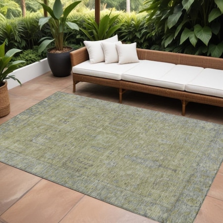 Homeroots 9' X 12' Artichoke Green And Gray Oriental Washable Indoor Outdoor Area Rug 604705