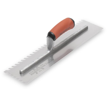 Marshalltown LayFlat Notched Trowel, 16 x 4 in, Notch Size 3/8 in, Format Tiles 12"-16" LF3816SD