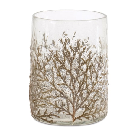 Homeroots Set of Three Brown And Clear Botanical Leaf Glass Tabletop Votive Candle Holders, 3PK 634841