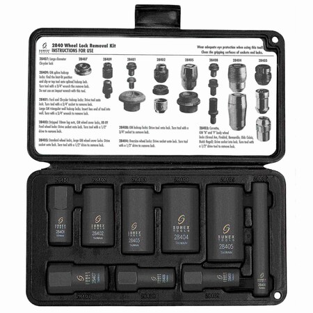 Sunex 1/2 in Drive Hub Cap and Wheel Lock Removal 9-Piece Impact Socket Set 2840