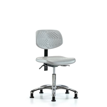 Blue Ridge Ergonomics Polyurethane Chair Chrome - Desk Height with Stationary Glides in Gray Polyurethane PDHCH-CR-T0-A0-RG-GRY