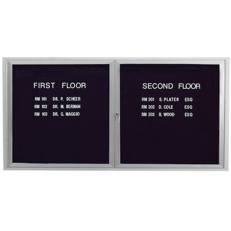 Aarco Enclosed Letter Board Directory w/ Clear Satin Anodized Finish Aluminum Frame, 36''Hx72''W, 2 Doors ADC3672