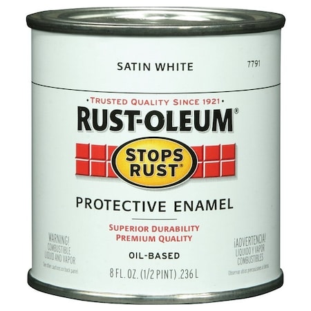 Rust-Oleum Stops Rust Enamel Paint, Oil, Satin, White, 0.5 pt, Can 7791730
