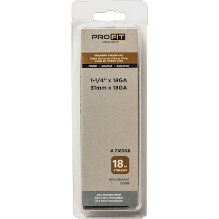Pro-Fit 1-1/4'' 18 Gauge 304-Stainless Steel Brad Nail, 1000 Ct. 718306