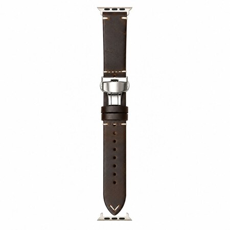 Elegani Leather Band Compatible with Apple Watch 42mm, Dark Brown, Dark Brown/Yellow Gold/Rose Gold Buckle LOT-DBR-42