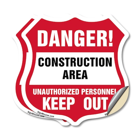 Signmission Construction Area Shield Sign Danger! Un, 12 inch X 12 inch, Vinyl Decal, 2PK SHI-D-2PACK-12-373