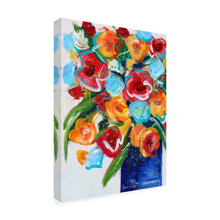 Trademark Fine Art Outdoor Canvas Art Karrie Evenson 'Marigolds in Blue Vase' Wall Art for Patios, or Gardens GRL01929-OC1419WR