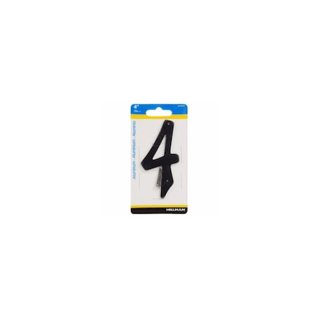 Hillman House Address Number 4, Nail-On, Black Finished Aluminum, 4-In. 841624
