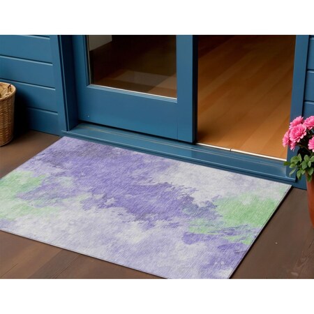 Homeroots 3' X 5' Lavender Mint Green And Ivory Abstract Washable Indoor Outdoor Area Rug 617401