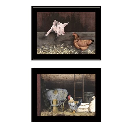 Homeroots Set Of Two Bacon and Eggs 2 Black Framed Print Wall Art, 2PK 405991
