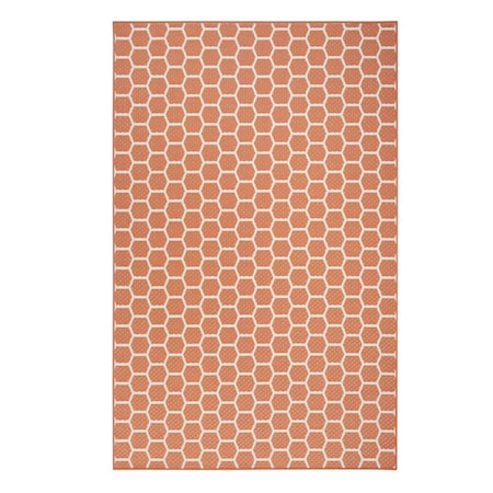Homeroots 4' X 6' Coral And Ivory Geometric Indoor Outdoor Area Rug 554805