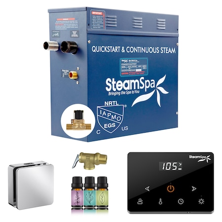 Steamspa Oasis 9KW Steam Generator with Continuous Steam Wireless Control and Auto-Drain in Polished Chrome OAWS900CH-A