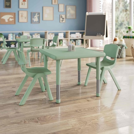 Flash Furniture 3 PC Plastic Activity Table and 2 Chairs Set, 10.5 in Seat Height-Sage YU-YCX-0023-2-SQR-TBL-SAGE-R-GG