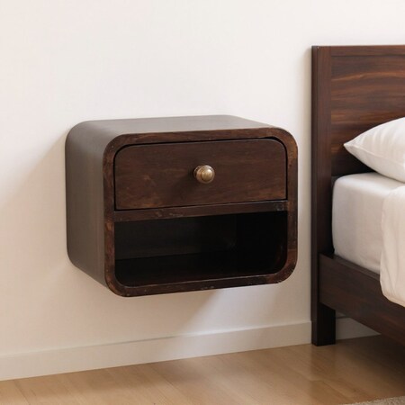 Homeroots 16" Walnut Solid Wood Round One Drawer Floating Nightstand 651542