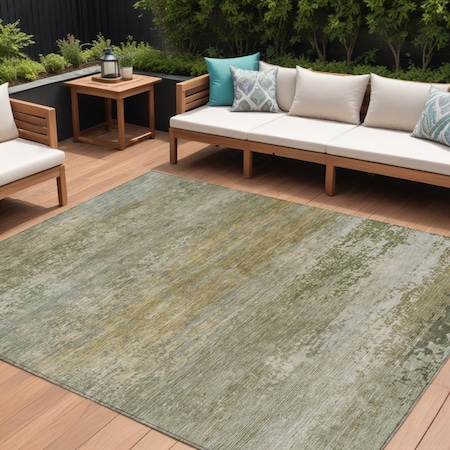 Homeroots 9' X 12' Beige And Fern Green Abstract Washable Indoor Outdoor Area Rug 630829