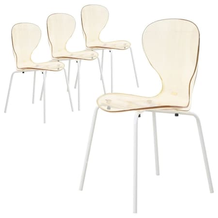 Leisuremod Modern Oyster Transparent Side Dining Side Chair with White Base in Amber, 4PK OCW-17A4