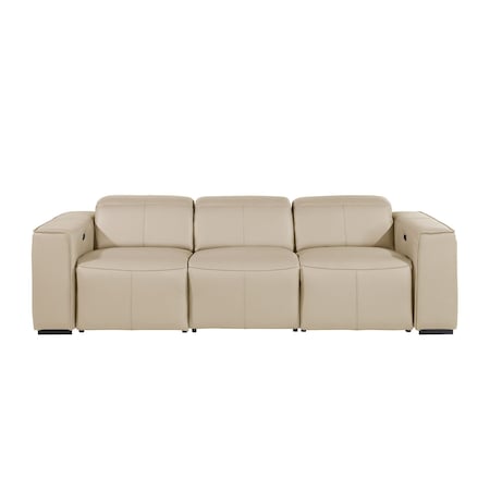 Homeroots 104" Beige Top Grain Leather Reclining Metal USB Sofa 720435