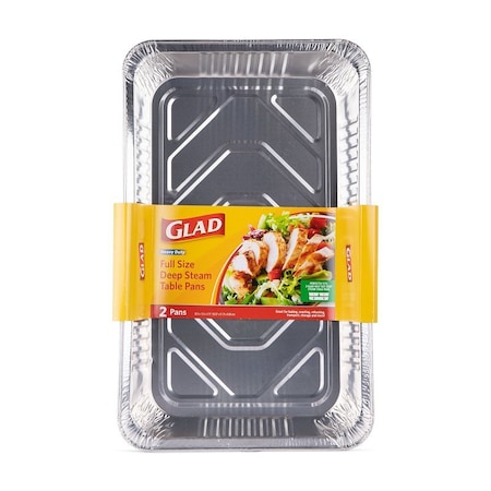 Glad Disposable Steam Pan, Aluminum, Silver, 20-1/2 in L, 12-1/2 in W, 2-3/4 in H BBP21178