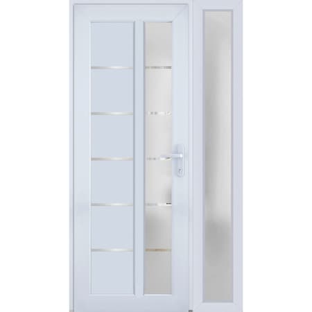 Vdomdoors Front Exterior Prehung FiberGlass Door Frosted Glass / Manux 8088 White Silk / Sidelight Exterior W MANUX8088EXD-WS-W36+14 x H80-LH