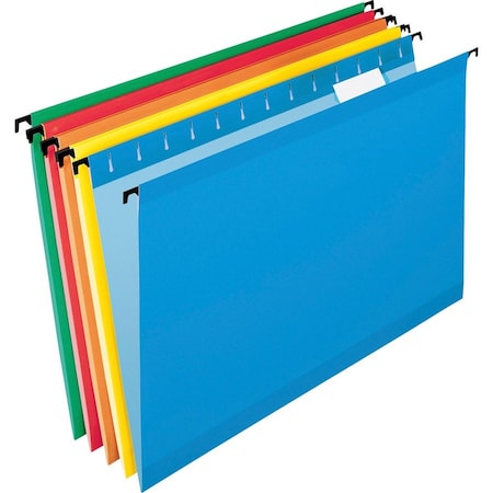 Pendaflex SureHook 1/5 Tab Cut Legal Recycled Hanging Folder, 8 1/2in x 14in, 11 pt., Blue, Red, Orange, 20PK 615315ASST