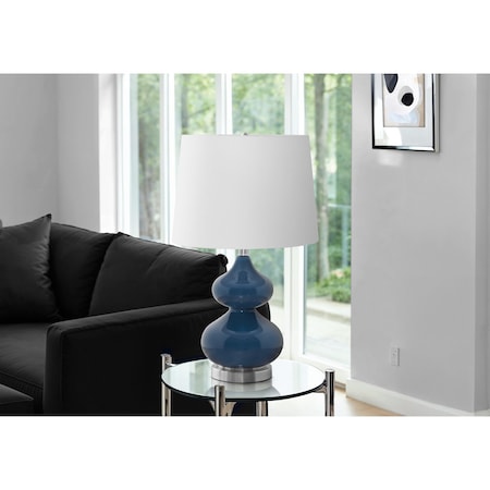 Monarch Specialties Lighting, 24''h, Table Lamp, Blue Glass, Ivory / Cream Shade, Contemporary I 9767