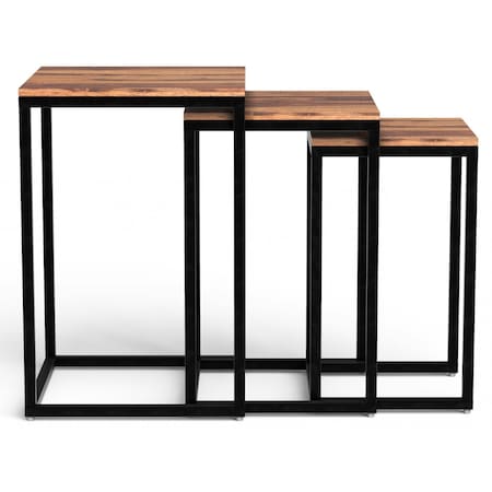 Homeroots Set of Three 17" Black And Brown Solid Wood Nested Tables, 3PK 379805