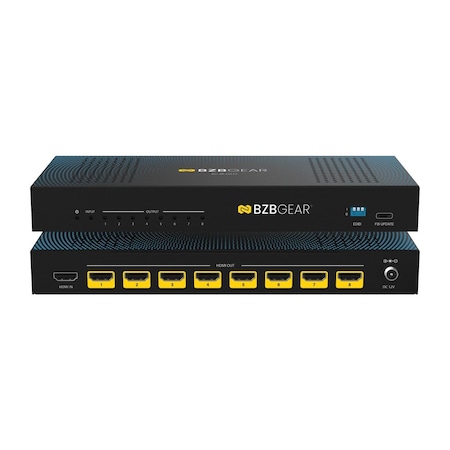 Bzbgear 1x8 8K UHD HDMI 2.1 48Gbps Splitter with Auto Downscaling/Audio De-Embedding BG-8K-DA18
