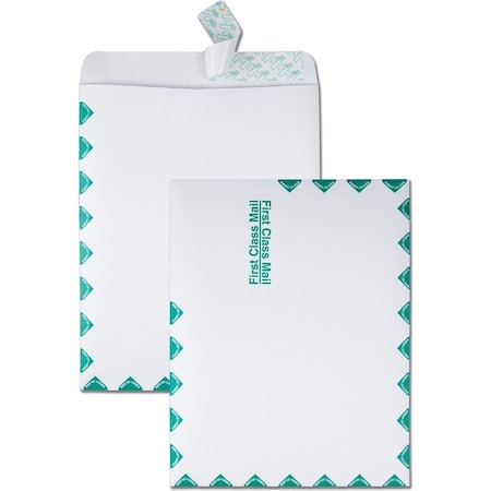 Quality Park Redi-Strip Catalog Envelopes, "First Class" Print, 10"W x 13"H, White, 100/Pack 44786