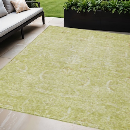 Homeroots 9' X 12' Artichoke Green And Ivory Damask Washable Indoor Outdoor Area Rug 603351