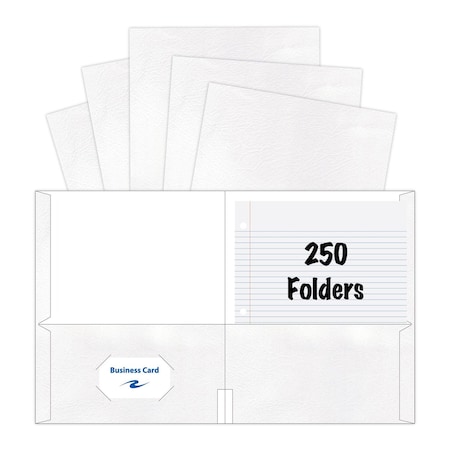 Kaboom Case of White Paper Pocket Folders, 11.75"x9.5", Twin Pockets hold 25 sheets ea, 11 pt tag board, PK250 50118cs