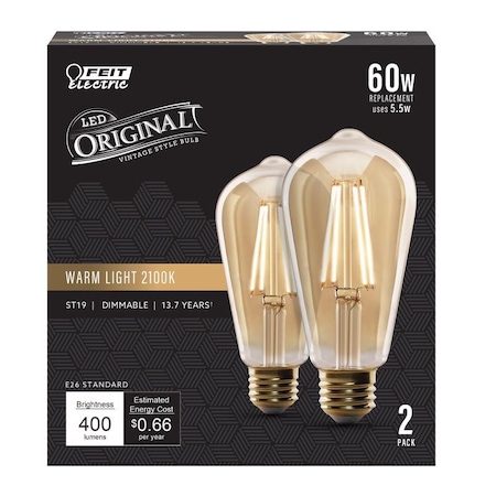 Feit Electric Feit ST19 E26 Medium Filament LED Bulb Warm Amber 60 Watt Equivalence, 2PK ST19/VG/LED/2