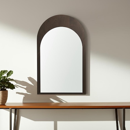 Homeroots 36" Brown Solid Wood Arch Accent Mirror 607343