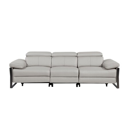 Homeroots 103" Light Gray Top Grain Leather Reclining Metal USB Sofa 720325