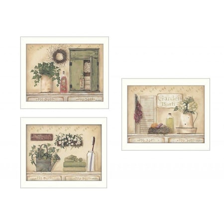 Homeroots Set Of Three Garden Bath 2 White Framed Print Bathroom Wall Art, 3PK 405690