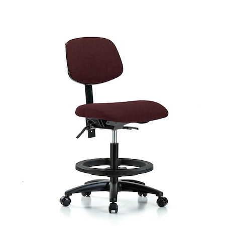 Blue Ridge Ergonomics Chair, Fabric, Med Bench, BF Casters, Bur, No Arms, 22" to 29" Height, Burgundy BR-FMBCH-RG-T0-A0-BF-RC-F41