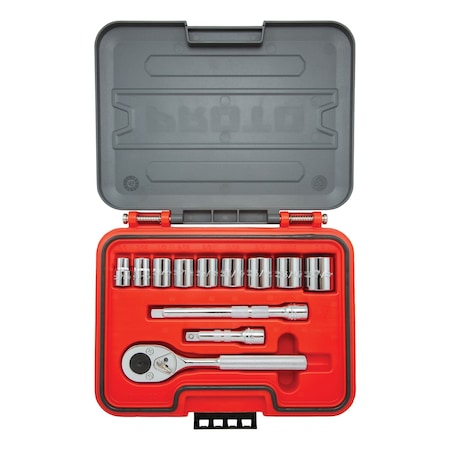 Proto 3/8 in Drive Socket Set SAE 12 Pieces 3/8 in to 7/8 in , Chrome J52112S