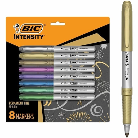 Bic Intensity Metallic Permanent Markers, Fine Point, Assorted Metallic, 8 Colors, 2PK GMPMP81-AST