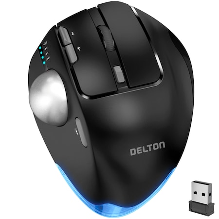 Delton Wireless Trackball Mouse, Rechargeable Computer Ergonomic Mouse, Easy Thumb Control. T100